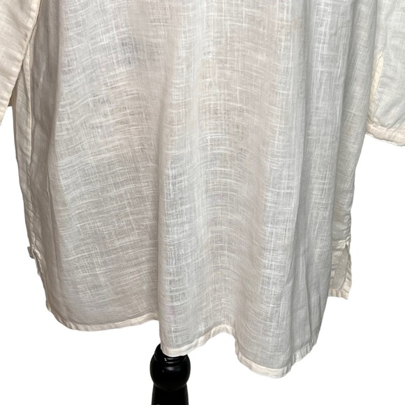 J Crew Ivory Linen Blend Embroidered 3/4 Sleeve Tunic Top Size XL Coastal Boho - Picture 12 of 16